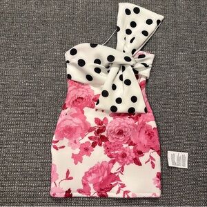 🆕 ASOS Pink Floral and Black Polka Dot Women’s Dress